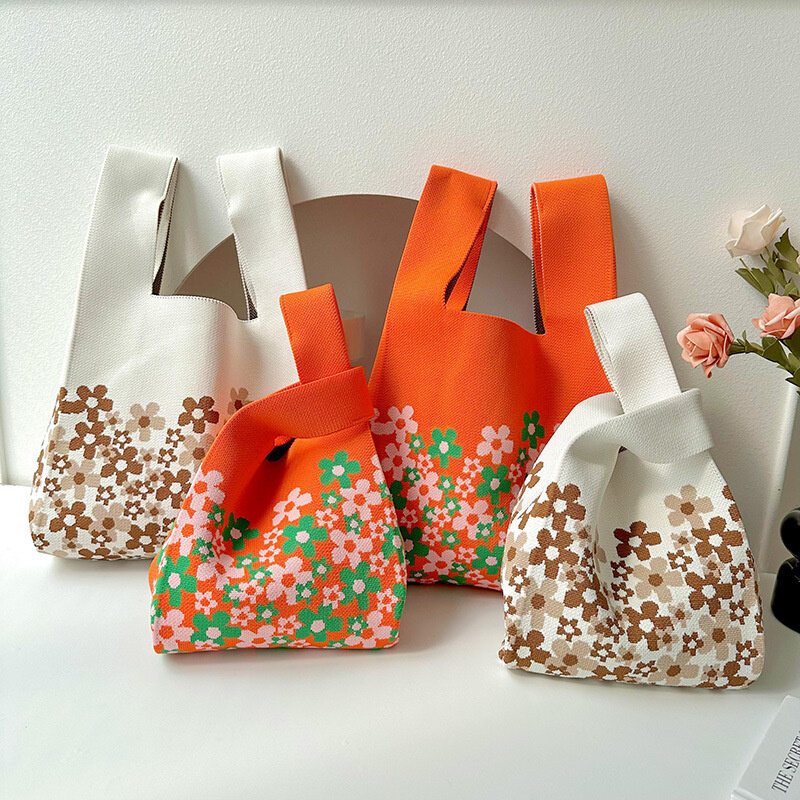Petit sac à main en tricot floral frais fait à la main pour femme, mini sac pour téléphone portable, sacs à bandoulière, design de mode