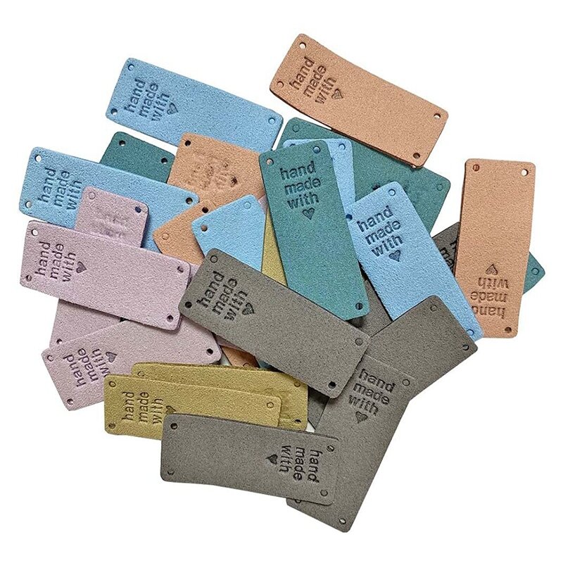 Etiquetas de piel sintética hechas a mano, accesorios de punto de adorno, 50 piezas