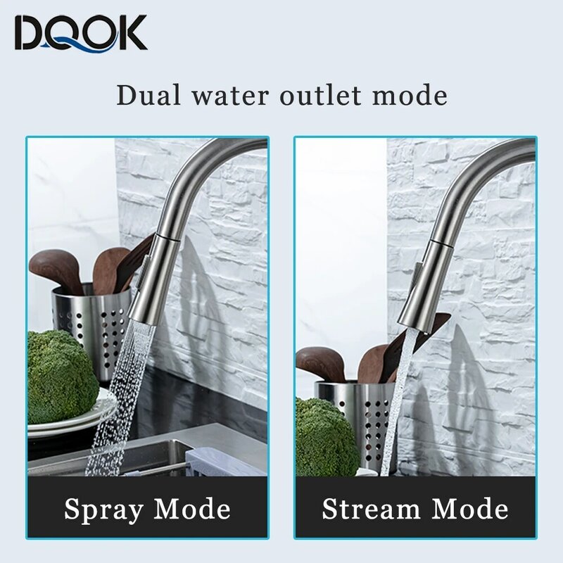 DQOK-Robinet mixte à commande tactile en acier inoxydable, capteur de dégradbrossé, induction intelligente, robinet d'évier noir