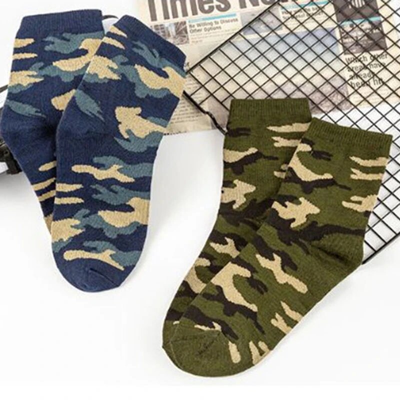 5 Pairs Spring And Autumn Men High Quality Mid Tube Socks Camouflage Army Green Comfortable Warm Thickened Cotton Socks