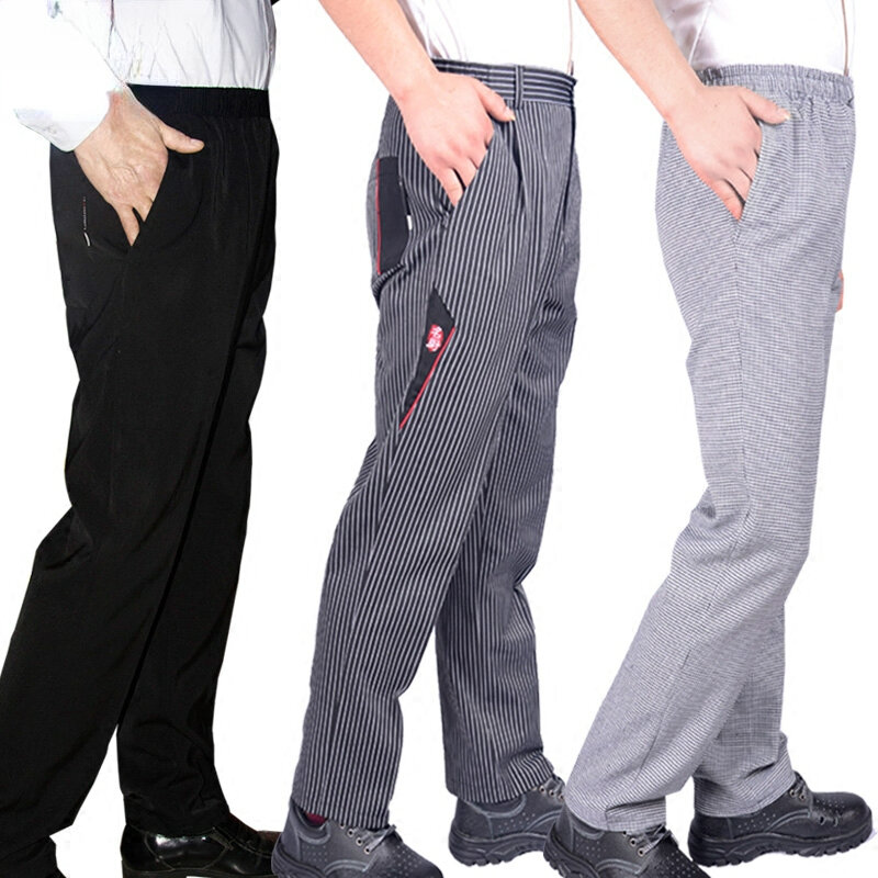 Pantalones elásticos de rayas blancas y negras para restaurante, uniforme de Chef, pantalones de Chef ejecutivo, nuevo