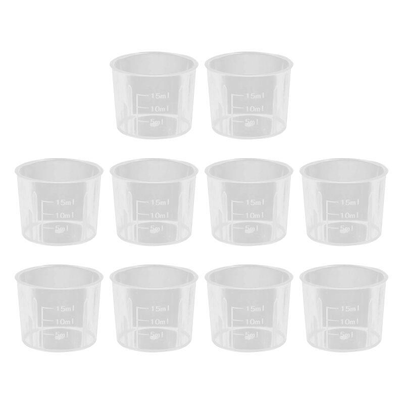 10 упаковок 15 мл градуированных прозрачных пластиковых мерных стаканчиков Практические экспериментальные инструменты D5QC