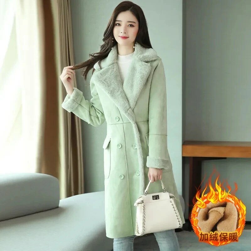 Winter Lambswool Tweed Jacket Warm Thicken Medium-Length Coat Women'S Outwear 2023 New Ladies Fur Coat Fashion Trench Coat