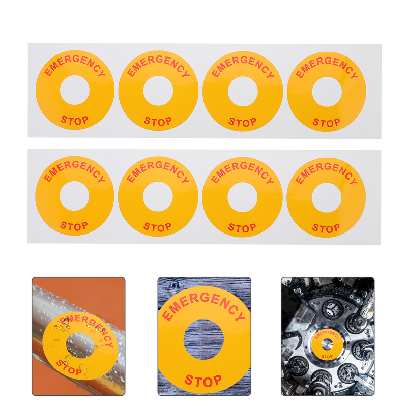 8 Pcs Emergency Stop Warning The Depa Sign Sticker Label Decals Applique Office Equipment Caution Indicator Stickers