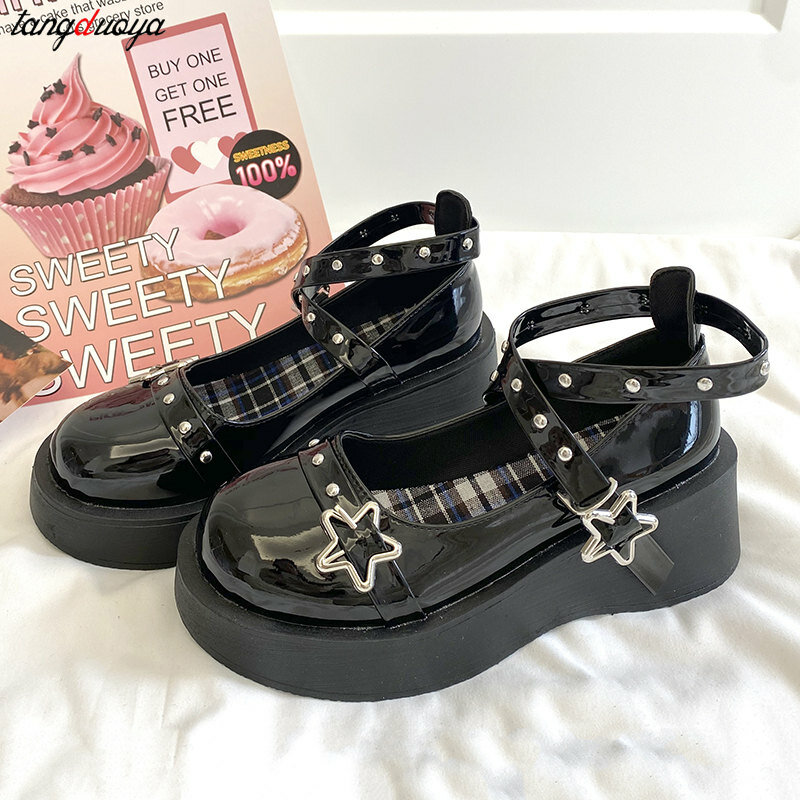 Lolita Shoes Women's Preppy Style Single Shoes Patent Leather Thick Bottom Mary Jane Shoes Vintage Girls JK Uniform Shoes