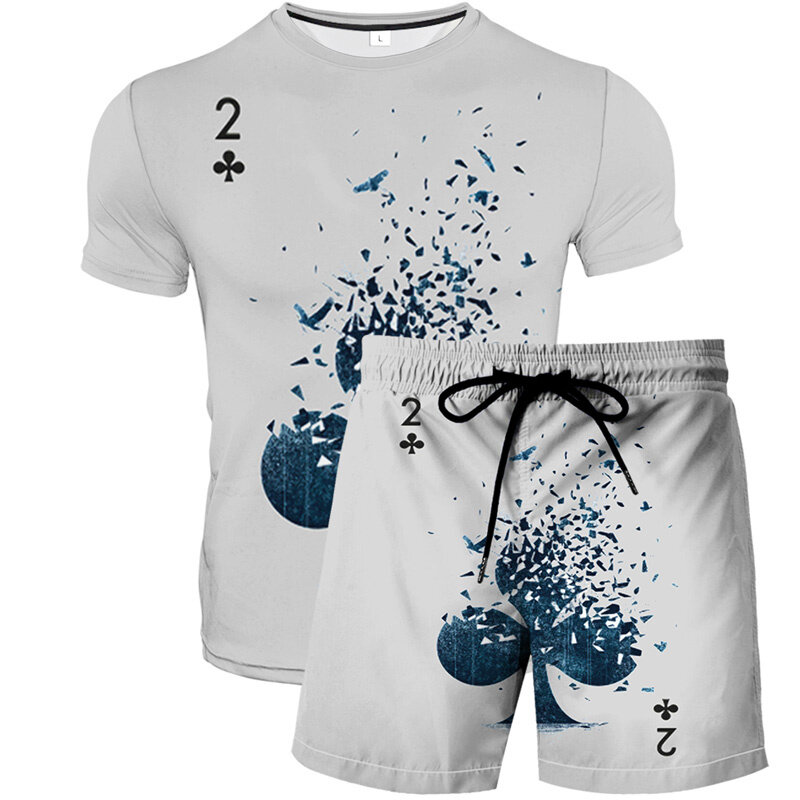 Комплект спортивный мужской из футболки и шортов с 3D-принтом игральных карт