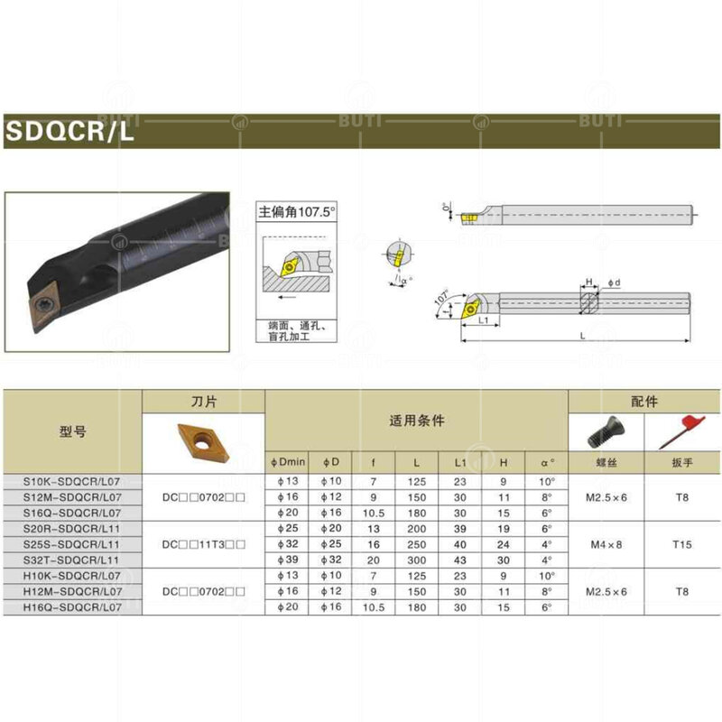 Deskar-portaherramientas blanco CNC 100% Original con agujero pequeño, barra de herramientas de torneado a prueba de golpes SDQCR SDQCL para inserto de corte DCMT