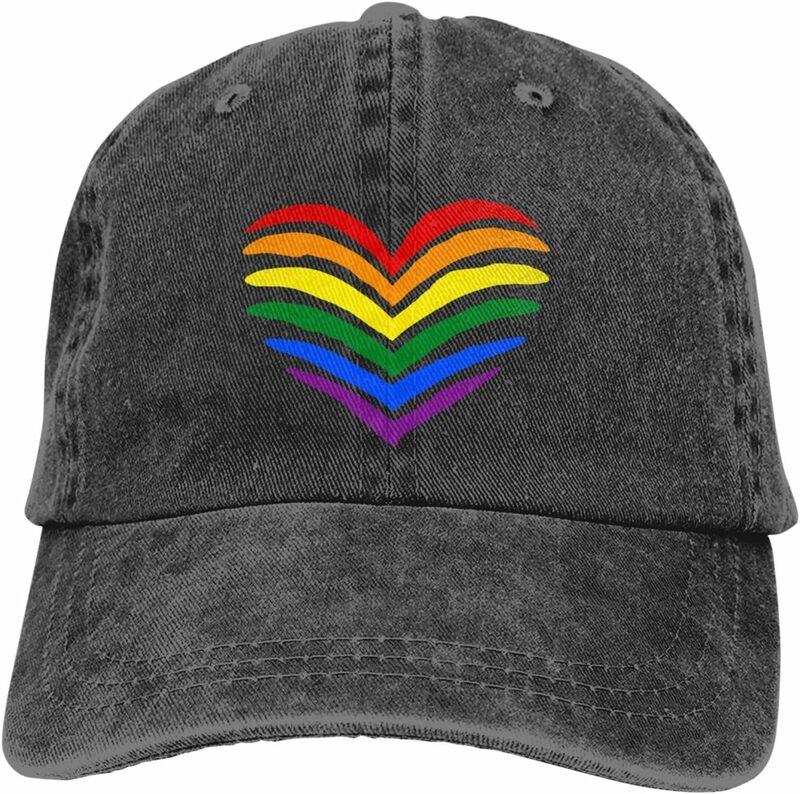 Chapéu coração orgulho gay arco-íris para homens e mulheres, boné jeans preto engraçado, chapéu pai ajustável, chapéu camionista verão