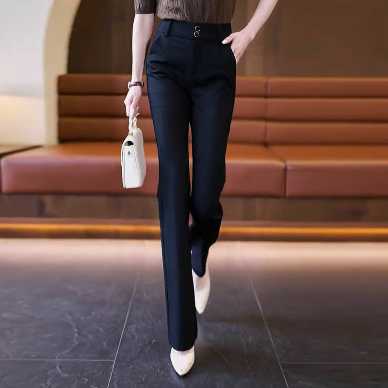 2023 nowa jesień zima koreański elegancki solidna Silm proste spodnie wysoki stan kobiety casualowe topy długie rozszerzane spodnie S05
