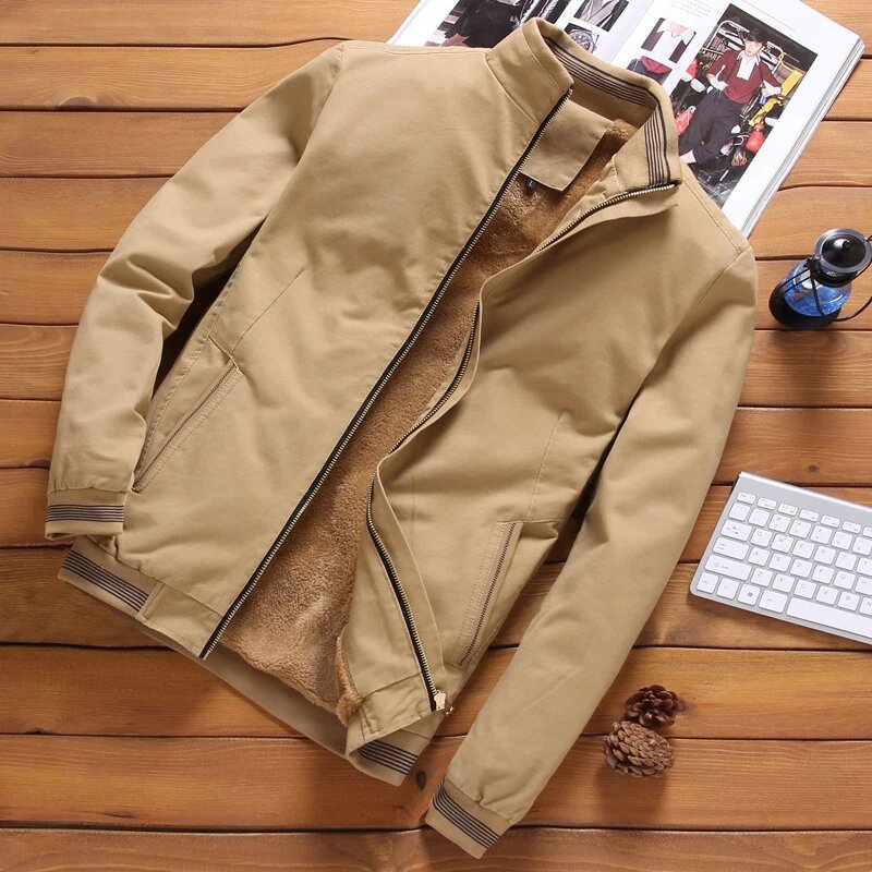 Autumn Mens Bomber Jackets Casual Male Outwear Fleece Thick Warm Jacket Mens Clothing Basic Coats