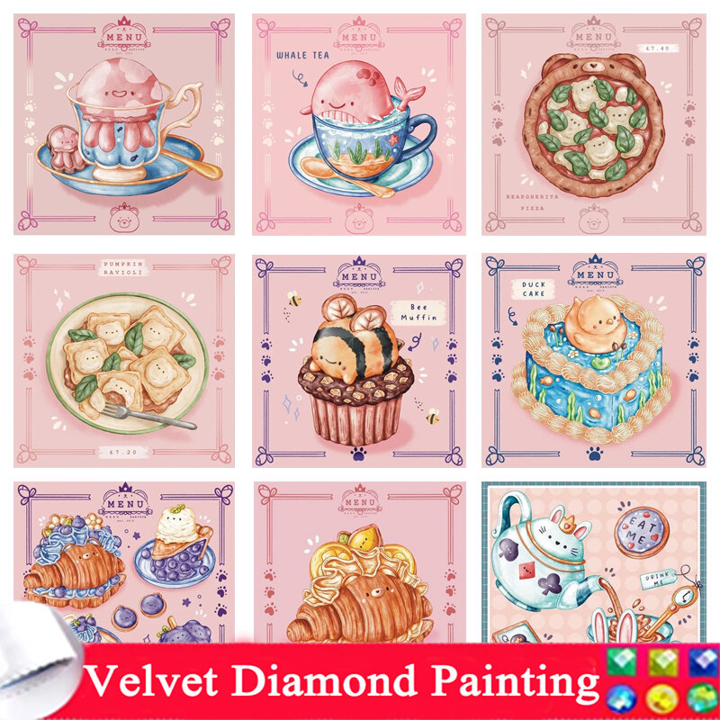 DIY Cartoon Animal Dessert Menu Diamond Painting 5D Full Drill Embroidery Cross Stitch Kits Picture Kitchen Wall Sticker Decor 1