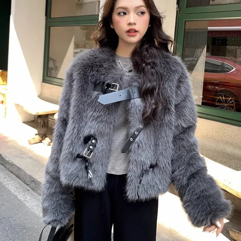 Fried Street Fur Jacket Women Overcoat 2023 Autumn Winter New Imitation Fox Fur Coat Female Outwear Fashion Loose Warm Coat Tops