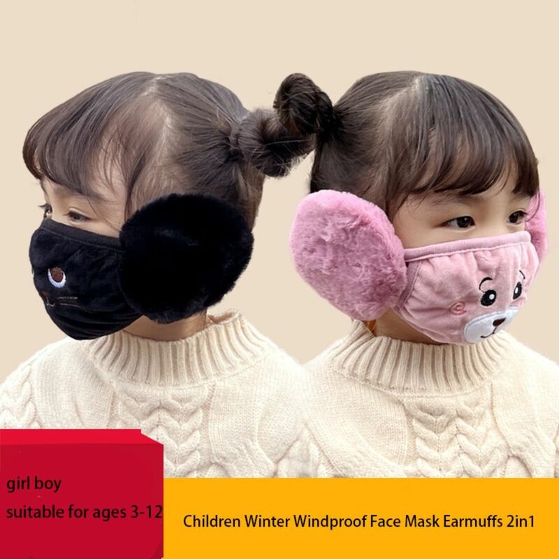 Máscara facial à prova de vento para crianças, Earmuffs 2in 1, respirável, poeira, quente, ao ar livre, inverno