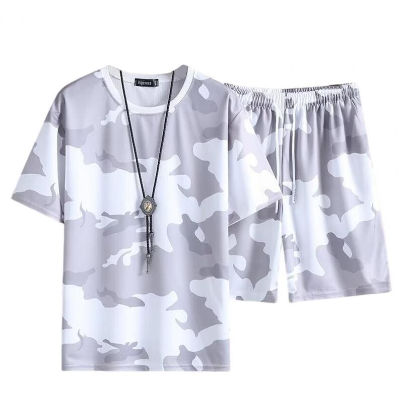 Jogging anzug mit Taschen Herren Sportswear Outfit Camouflage Print Herren Sportswear Set mit O-Neck T-Shirt Kordel zug für aktive