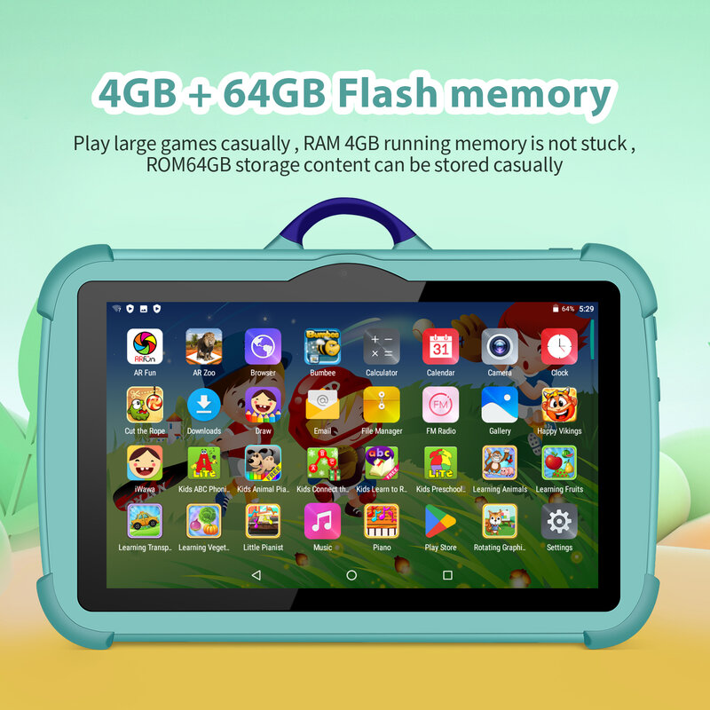 Tablet Pc de 7 pulgadas con WiFi para niños, Tablet con cuatro núcleos, 4GB de RAM, 64GB de ROM, Android 9, Google Play, compatible con Bluetooth, 5G, 4000mAh