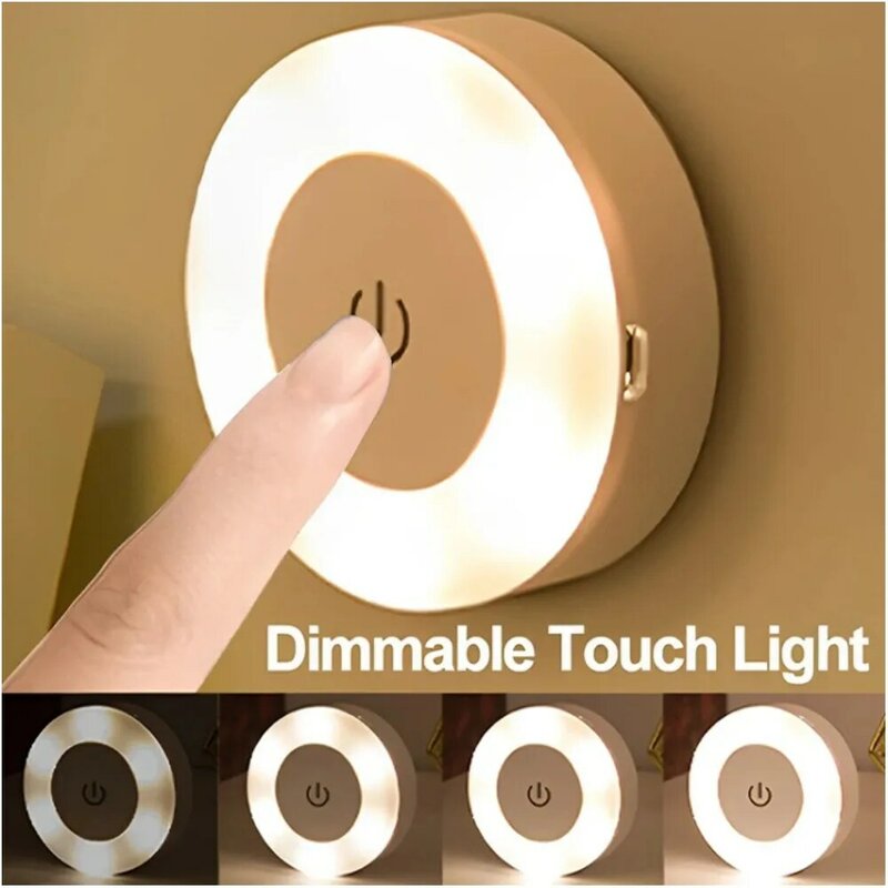 2024 Nieuwe Dimmende Nachtlamp Usb Oplaadbare Mini Led Touch Sensor Nachtlampjes Keuken Slaapkamer Magnetische Basis Wandlamp Rond