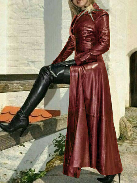 Veste longue en Faux cuir pour femme, Trench-Coat, col montant, fermeture éclair, Pu, manches longues, haute qualité, 2022