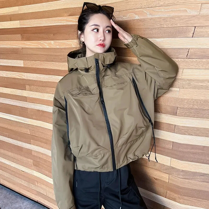 Женская короткая ветровка, верхняя одежда, Весенняя женская куртка с капюшоном, Корейская свободная облегающая женская модная универсальная верхняя одежда, 2024
