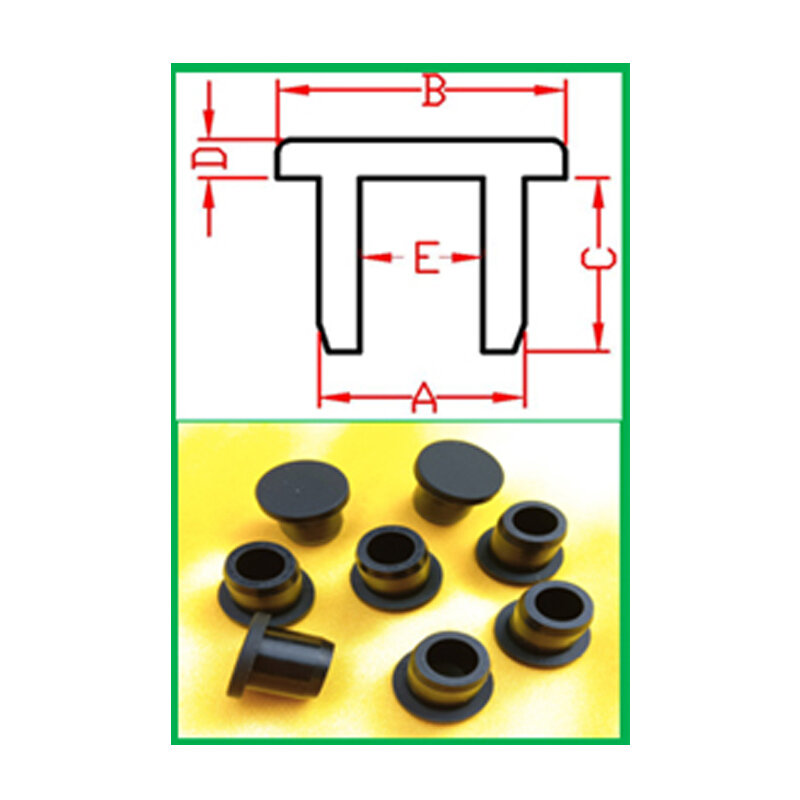 Colokan karet silikon hitam dengan lubang, tutup ujung Blanking, colokan tabung tahan debu A = 6.8mm ~ 68.6mm penyumbat tipe T