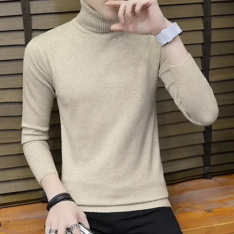 Men's High Neck Sweater Slim Fit Autumn and Winter New Casual Korean Version Handsome Underlay Shirt