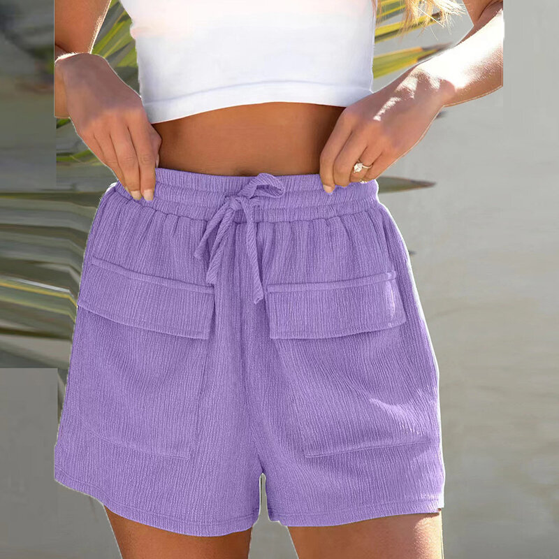 Pantaloncini da donna estivi a vita alta con coulisse pantaloncini Casual solidi per le donne eleganti pantaloncini caldi tascabili 2023