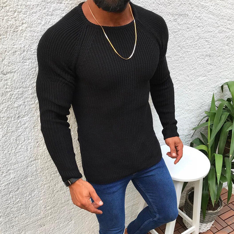 Men's Sweater Spring And Autumn New Slim-Fit Crewneck Pullover Casual Large-Size Sweater