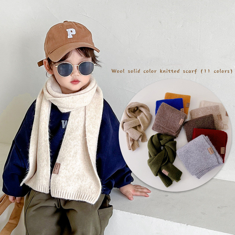 Осенне-зимний детский шарф для мальчиков и девочек, корейская мода, однотонный шерстяной кашемировый шарф 15*130 см для детей