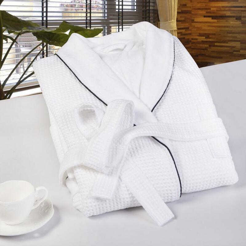 Camisola monocromática de manga comprida, camisola unissex elegante, decote em V, cintura com cordões, bolsos, pijamas para hotel