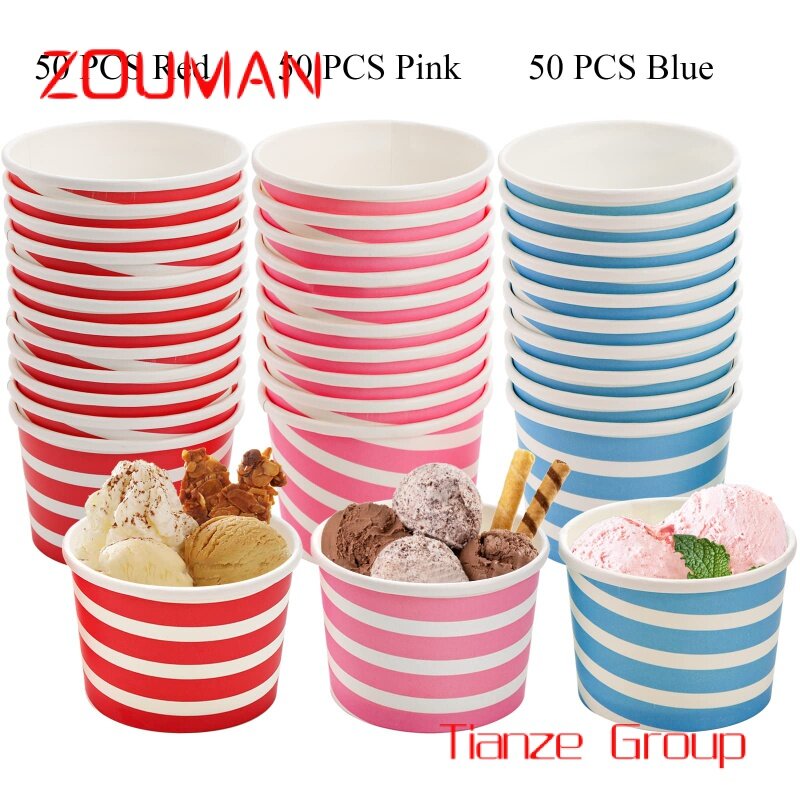 Food Craft Paper Ice Cream Cup, Descartável, Tigelas de Gelato de Iogurte Congelado, Logotipo personalizado, 3 4 5 8 12 16oz