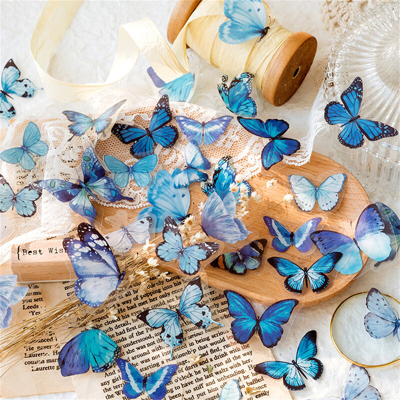Pegatinas decorativas de mariposa para álbum de recortes, Pegatinas transparentes para mascotas, papelería coreana, diario Diy, álbum, 40 unidades