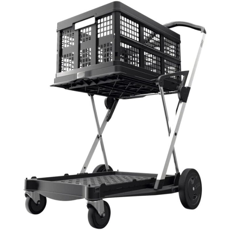 CLAX® The Original | Made in Germany | Multi use Functional Collapsible carts |  Shopping cart with Storage Crate (Black)