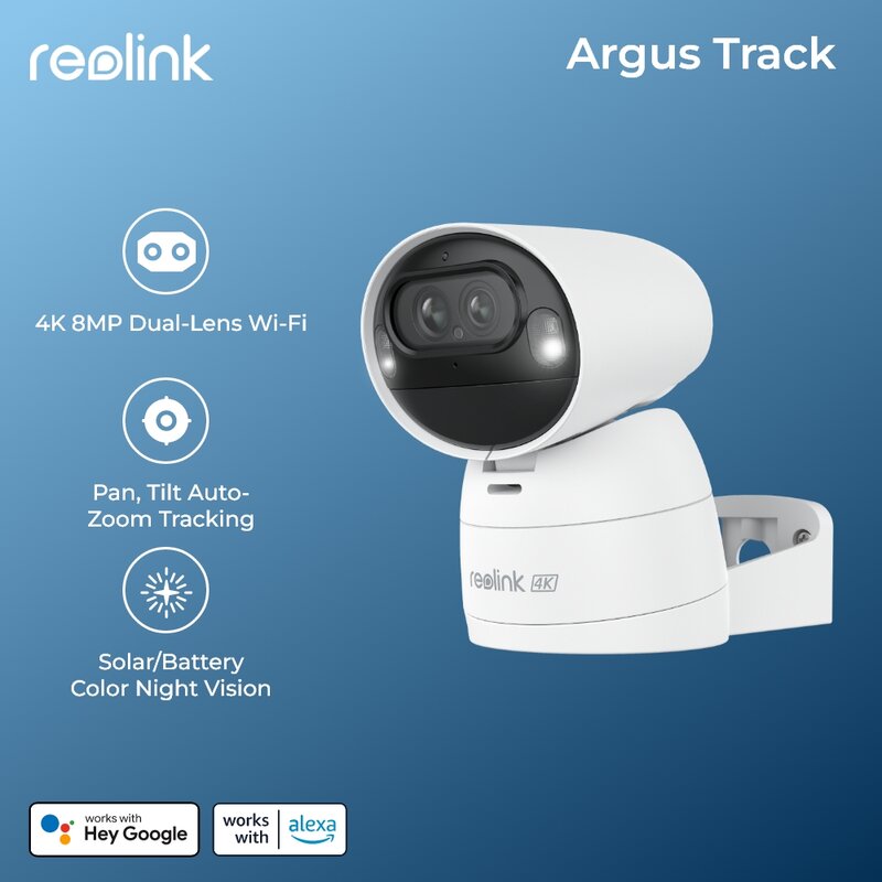 Reolink Argus Track 4K Bateria Câmera de segurança WiFi 8MP Câmera solar Wi-Fi Câmeras de vigilância por vídeo doméstica alimentadas por bateria/solar