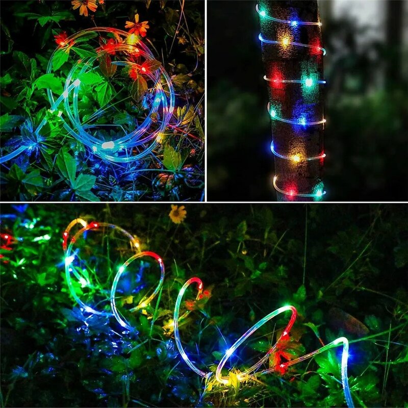 Christmas Decoration Street Garland Led Solar Festoon Fairy Tube Rope String Lights 7/12/22M For New Year Wedding Outdoor Decor