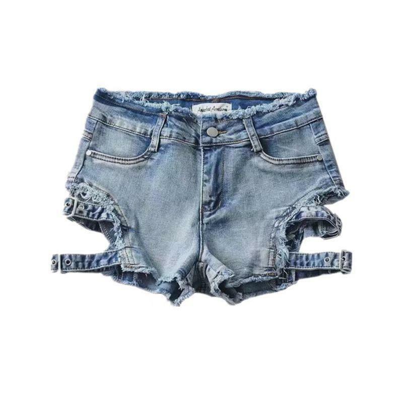 American Pure Desire Wind Denim Shorts Women Sexy Hollow Out Short Jeans Korean Fashion High Waist Slim All Match Hot Pants New