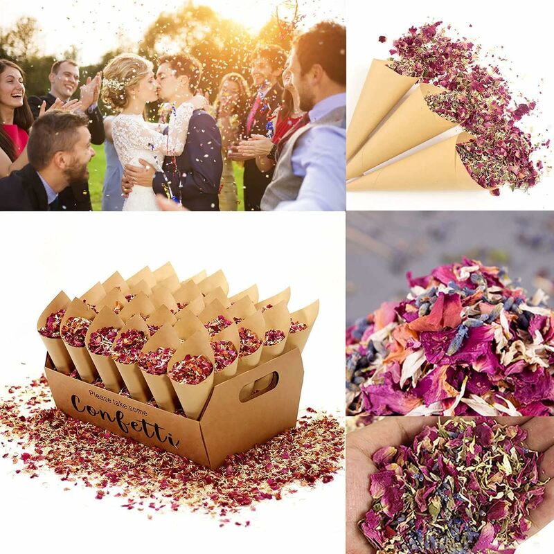 Pétalas de flores secas naturais para casamento e decoração de festa, confete biodegradável, rosa real, 12 sacos