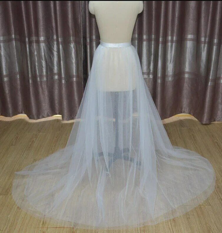 Vestido de novia de tul extraíble, falda de tren, tamaño de color personalizado, 2 capas
