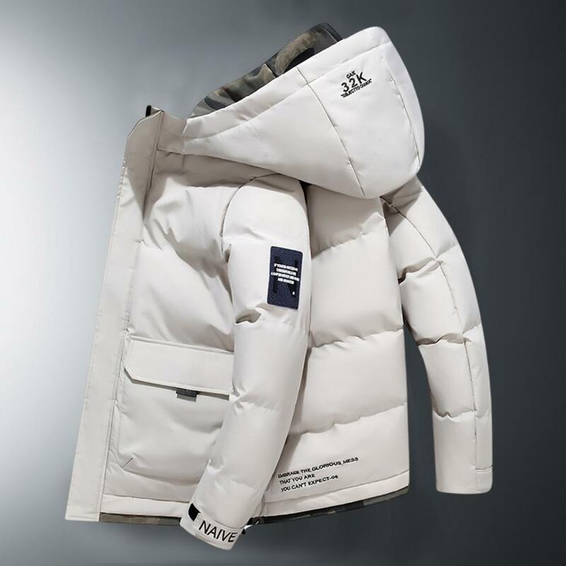 Men Jacket Thicken Cotton Padded Warm Flap Pocket Overcoat Autumn Winter Hoodie Streetwear