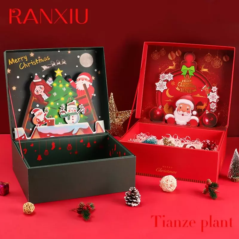 Пользовательские 3D деревянные бумажные коробки, открывающиеся рождественские подарочные коробки для украшения