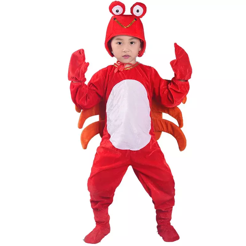 Children Halloween Birthday Party Cosplay Cartoon Red Crab Lobster Costume Clothes Jumpsuit hat shoes For Boys Girls