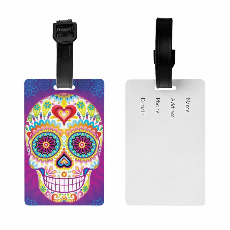 Halloween Psychedelic Sugar Skull Luggage Tags for Suitcases Horror Mexican Day Of The Dead Privacy Cover ID Label