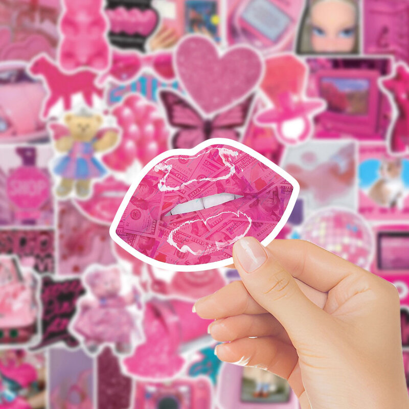 Pink Preppy Girls Cartoon Stickers Pack para Crianças, Laptop Scrapbooking, Decoração de Viagem Computador, Adesivo Graffiti, Decalque, 10 Pcs, 50Pcs