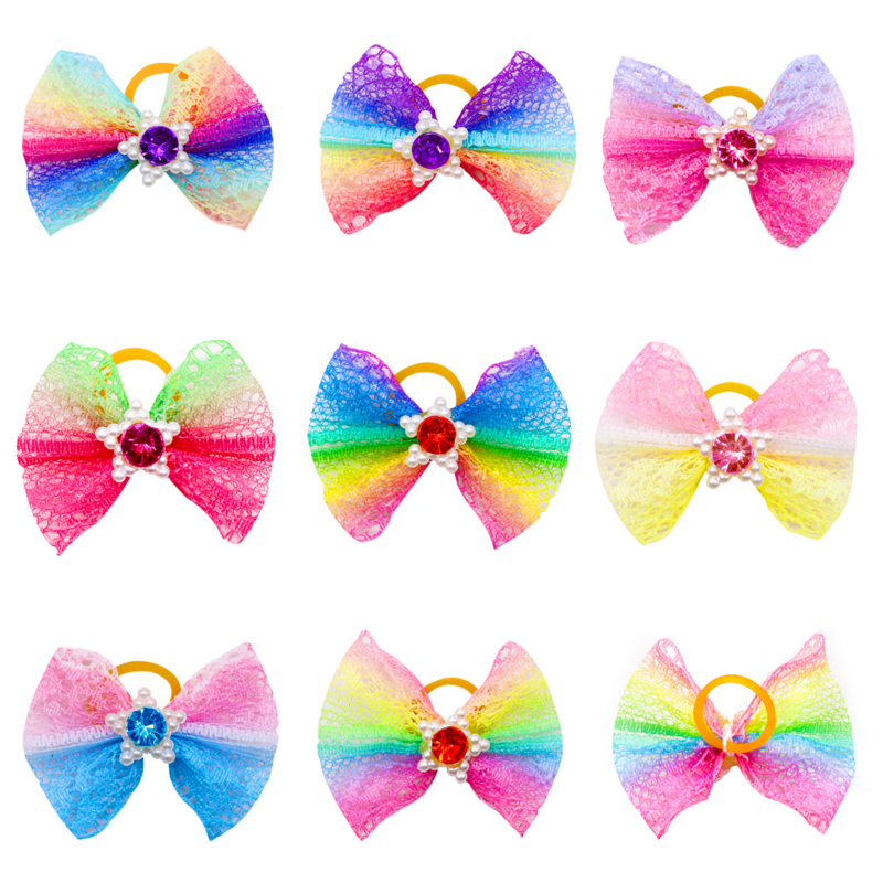 10/20pcs Colorful Small Dog Bows Puppy Hair Bows Decorate Small Dog Hair Rubber Bands Pet Headflower Supplier Dog Accessories