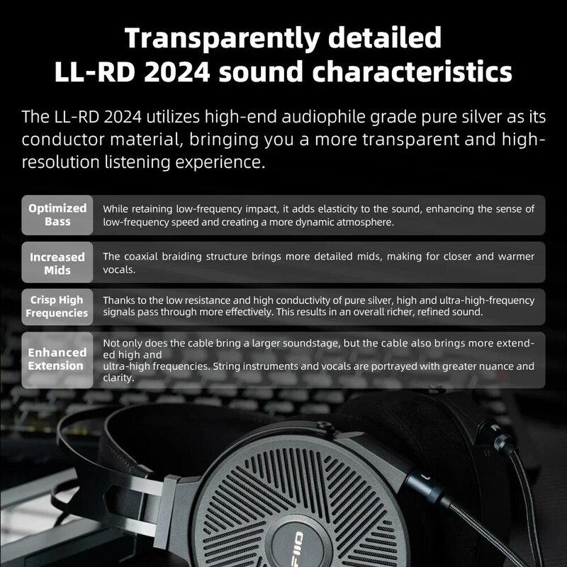 FIIO LL-RD 2024 High Purity monocrystalline Silver 4.4mm/3.5mm male to Dual 3.5 mm headphone cable
