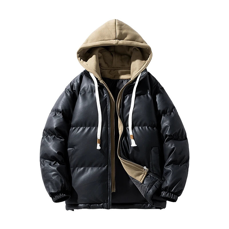 Jaket parka bertudung hangat untuk pria, jaket hangat musim dingin 2024, mantel salju empuk luar ruangan tebal ukuran besar M-4XL