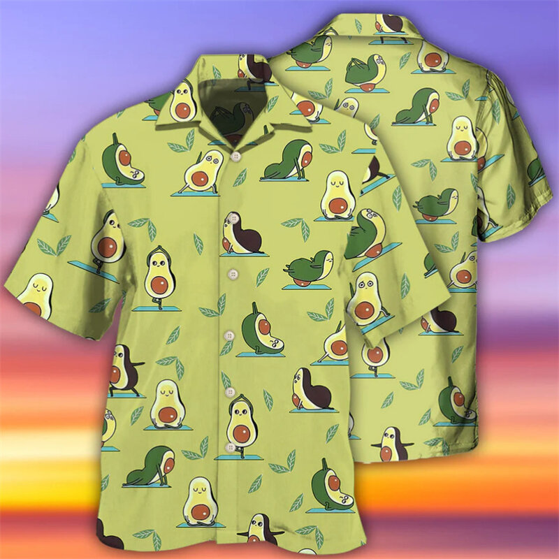Kemeja lengan pendek alpukat buah Hawaii lucu untuk pria pakaian Persea Americana Mill blus grafis liburan kerah blus atasan