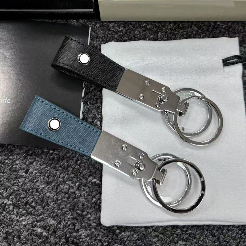 Aço inoxidável MB Keychain com Box Set, 316, removível, anel duplo, feito de bezerro, azul, vermelho, couro preto, CJS, chaveiro