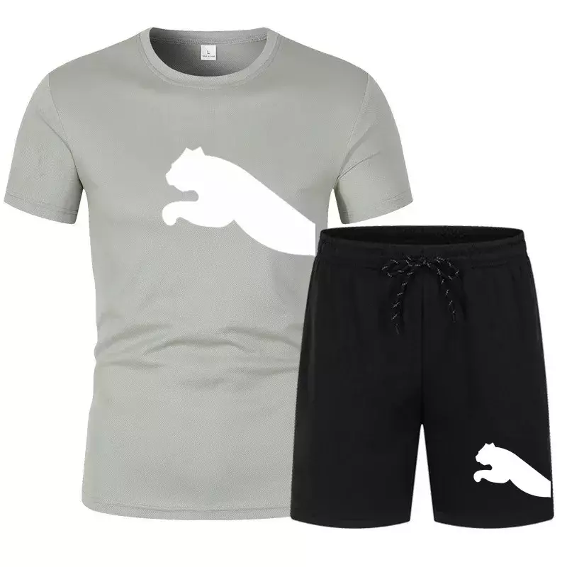 メンズ速乾性スポーツスーツ,半袖Tシャツとショーツのツーピースセット,2022