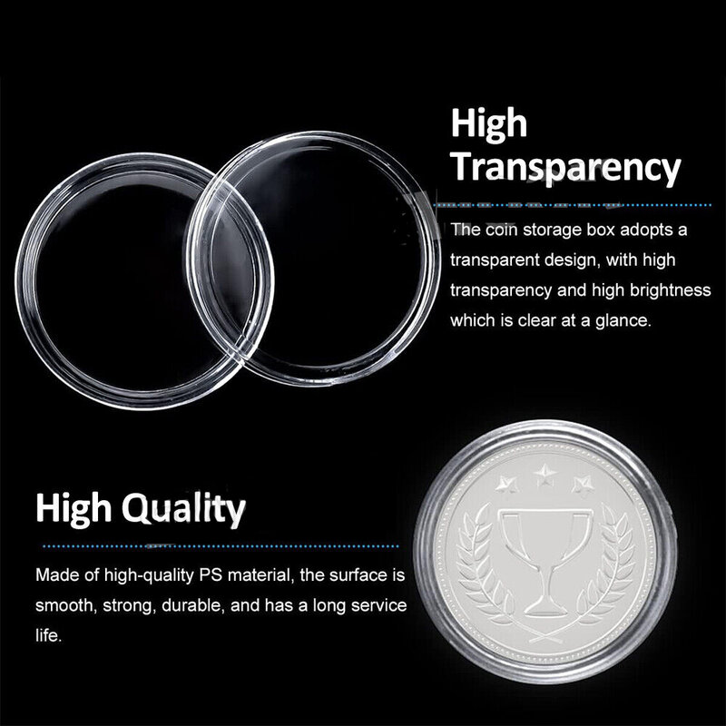 40mmx3mm Transparent Coin Cases Holder Coin Collecting Box Case Coins Storage Capsules Protection Boxes Container Display Stand