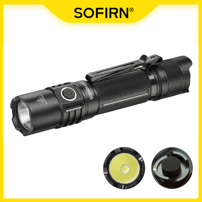 Sofirn SP35T 3800lm 전술 21700 손전등 강력한 LED 조명 USB C 충전식 손전등 듀얼 스위치 역률계 ATR