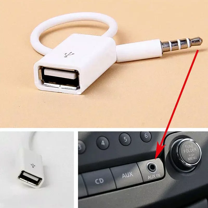 1PC Auto Car Interior Accessories 3.5mm Male AUX Audio Plug Jack To USB 2.0 Female Converter Adapter MP3 Car Cable Universal